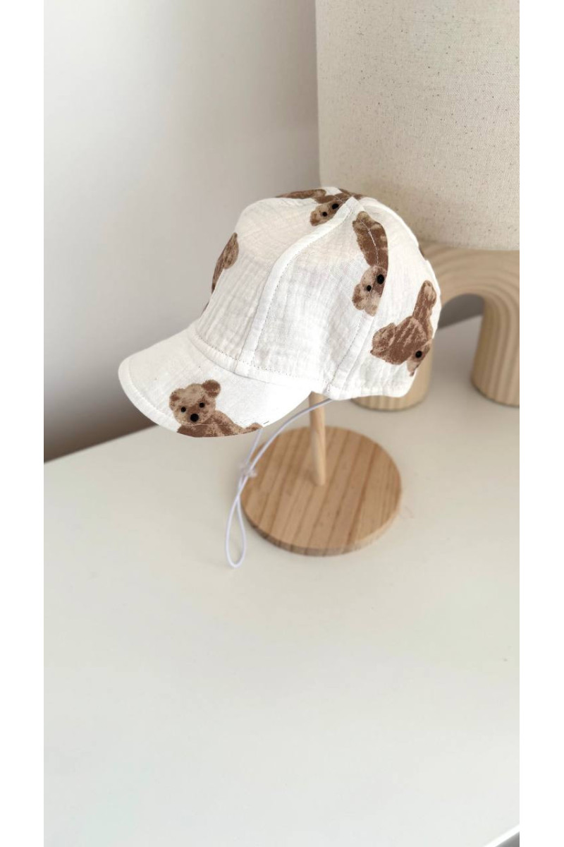 Casquettes bébé & enfant en  coton 100 % imprimée oursons – liens à nouer, chapeau d’été léger