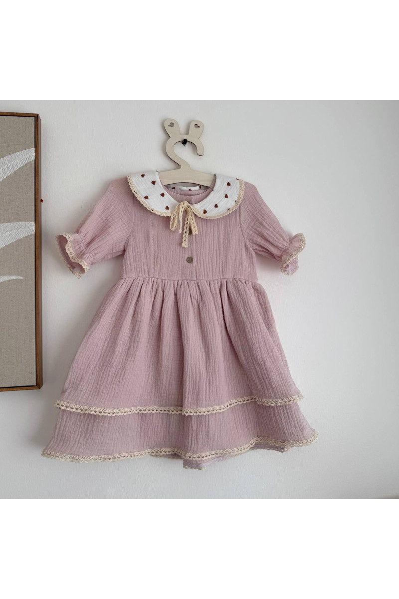 Robe bébé et enfant en mousseline avec col amovible rose-poudré – Taille 62 à 122 Robe bébé et enfant en mousseline avec col amovible rose-poudré – Taille 62 à 122