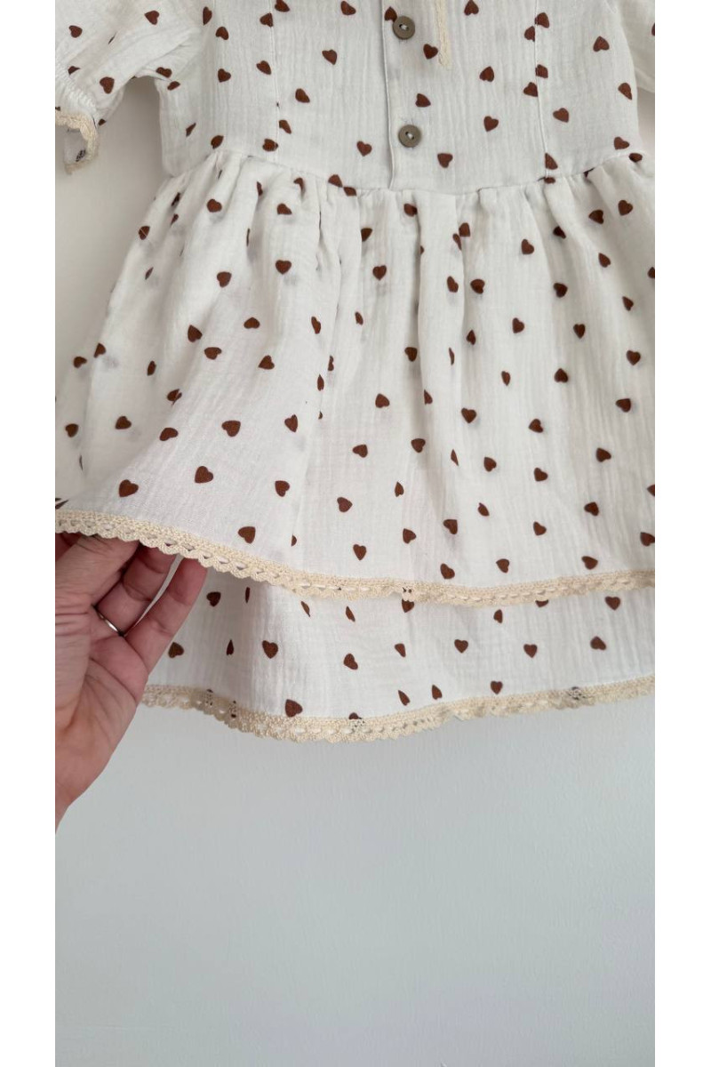 Robe bébé et enfant en mousseline avec col amovible cœur – Taille 62 à 122