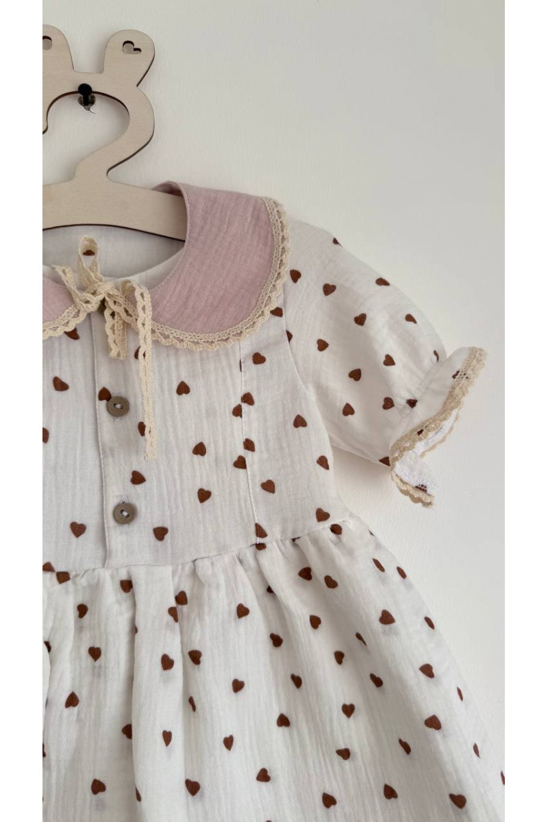 Robe bébé et enfant en mousseline avec col amovible cœur – Taille 62 à 122
