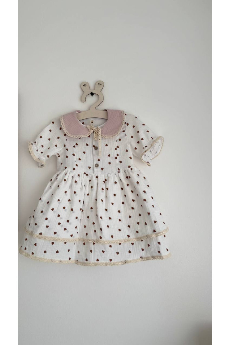 Robe bébé et enfant en mousseline avec col amovible cœur – Taille 62 à 122