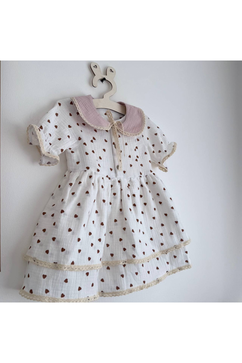 Robe bébé et enfant en mousseline avec col amovible cœur – Taille 62 à 122
