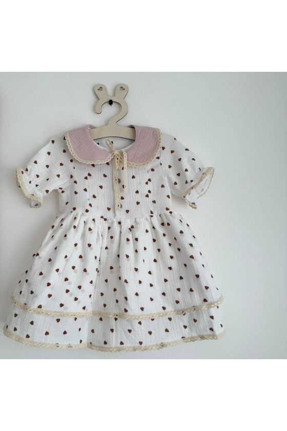 Robe bébé et enfant en mousseline avec col amovible cœur – Taille 62 à 122