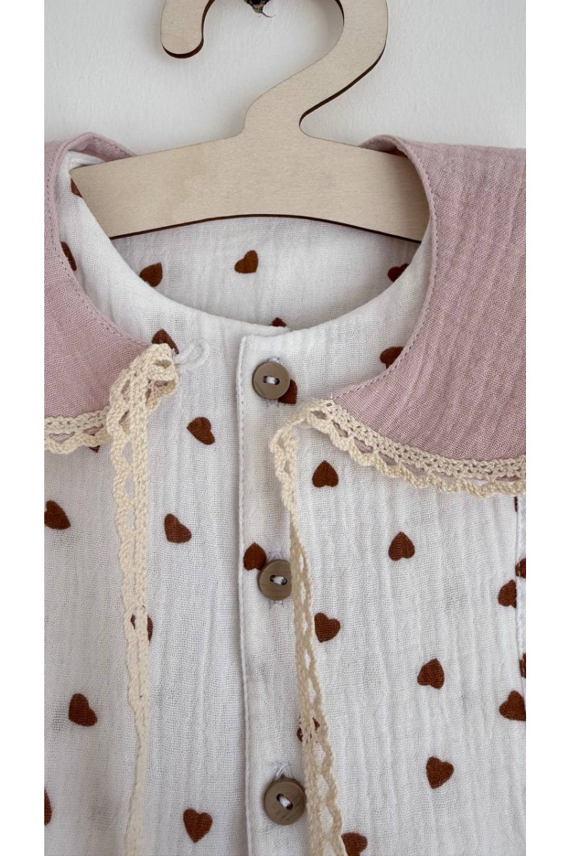 Robe bébé et enfant en mousseline avec col amovible cœur – Taille 62 à 122