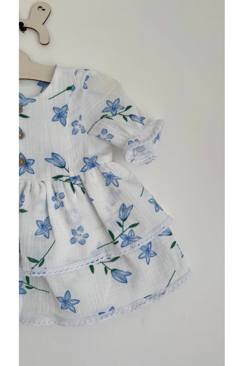 Robe bébé et enfant en mousseline avec col amovible fleurs – Taille 62 à 122