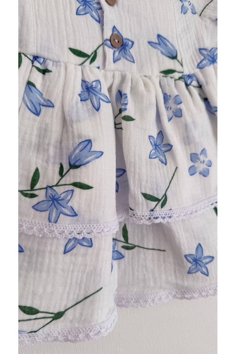 Robe bébé et enfant en mousseline avec col amovible fleurs – Taille 62 à 122