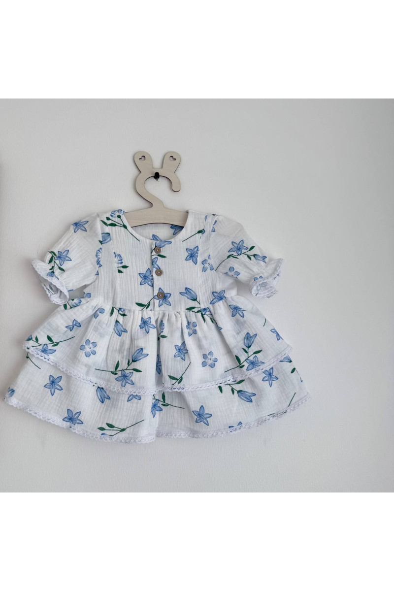 Robe bébé et enfant en mousseline avec col amovible fleurs – Taille 62 à 122