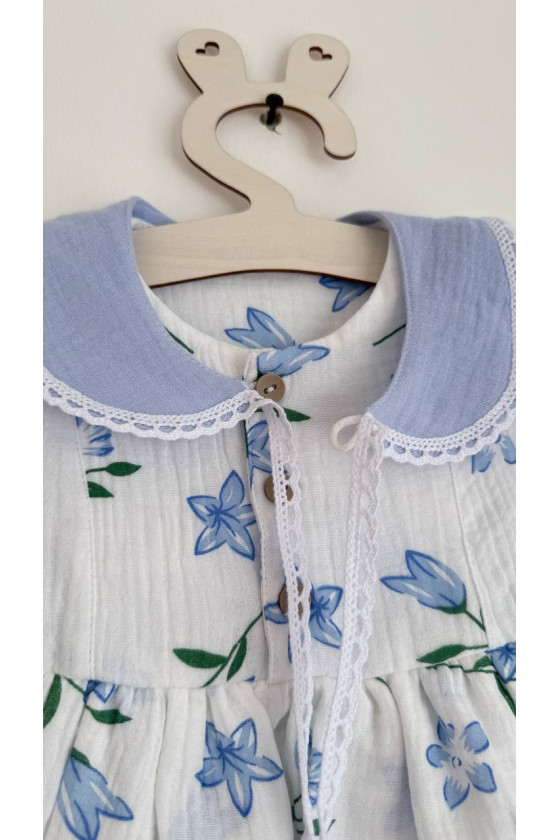 Robe bébé et enfant en mousseline avec col amovible fleurs – Taille 62 à 122