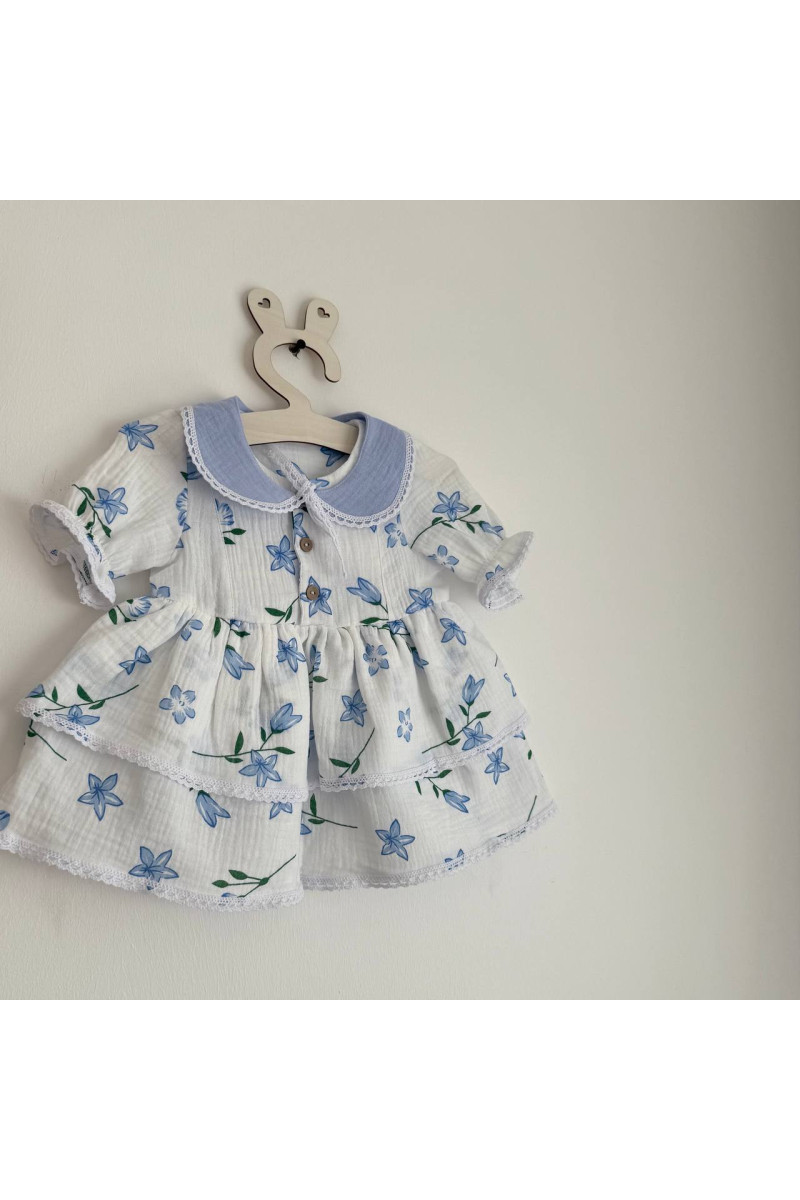 Robe bébé et enfant en mousseline avec col amovible fleurs – Taille 62 à 122