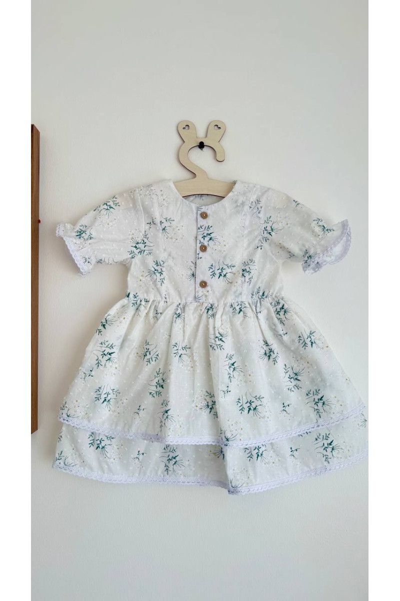Robe bébé et enfant en batiste avec col amovible  fleurs sur blanc – Taille 62 à 122