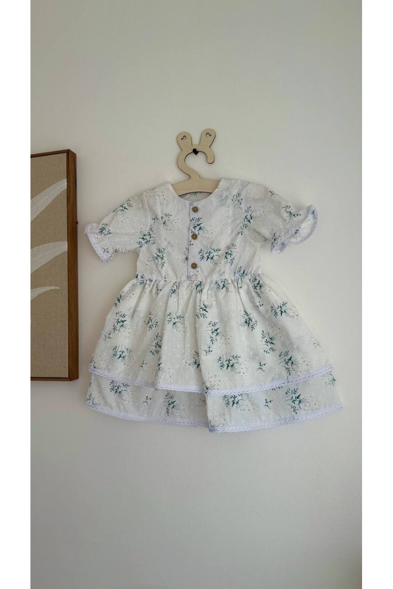 Robe bébé et enfant en batiste avec col amovible  fleurs sur blanc – Taille 62 à 122