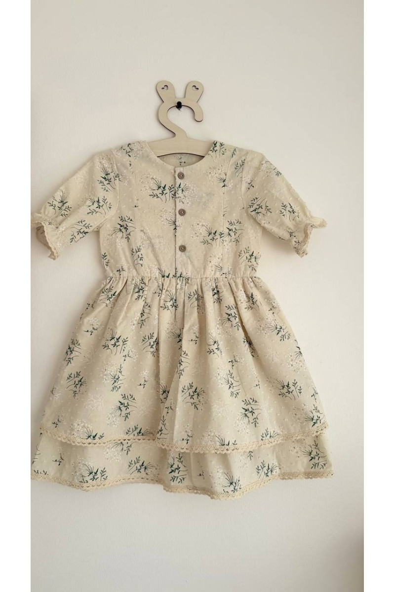 Robe bébé et enfant en batiste avec col amovible  fleurs sur crème – Taille 62 à 122