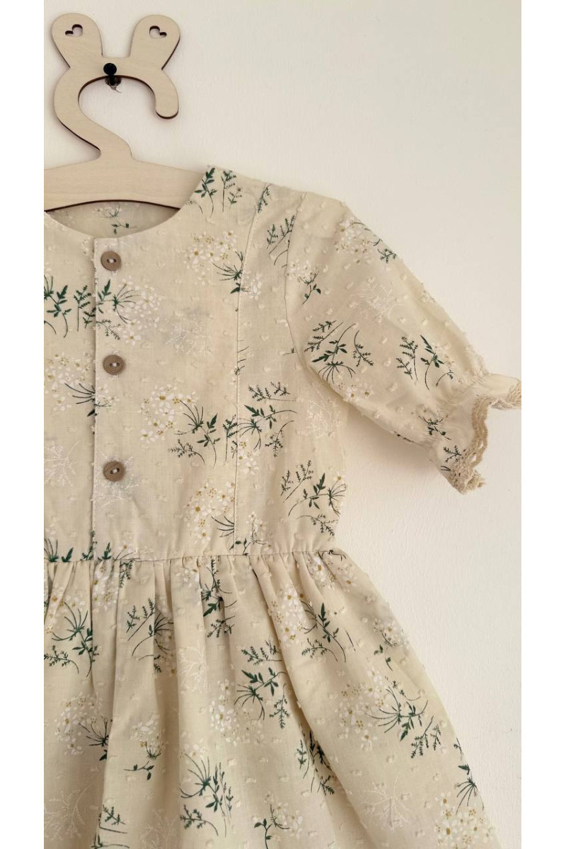 Robe bébé et enfant en batiste avec col amovible  fleurs sur crème – Taille 62 à 122