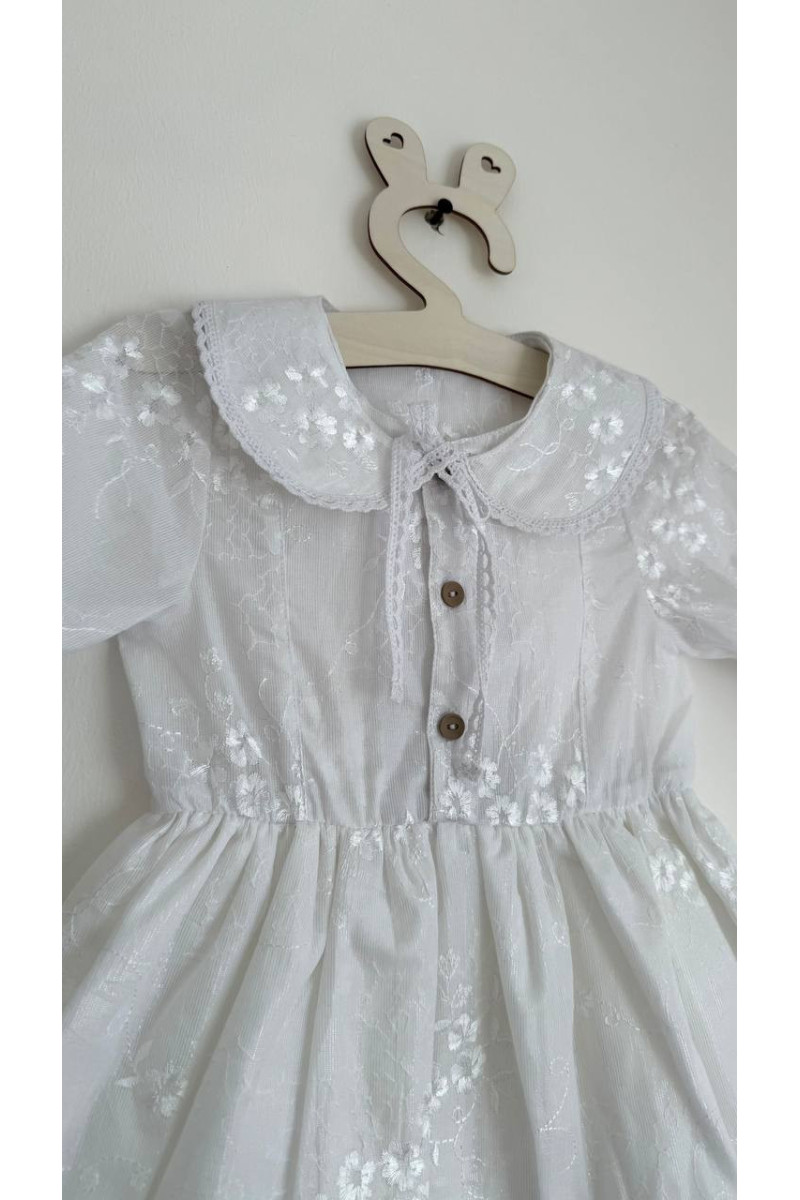 Robe bébé et enfant en batiste avec col amovible  blanc avec broderie – Taille 62 à 122