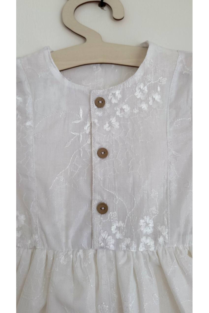 Robe bébé et enfant en batiste avec col amovible  blanc avec broderie – Taille 62 à 122