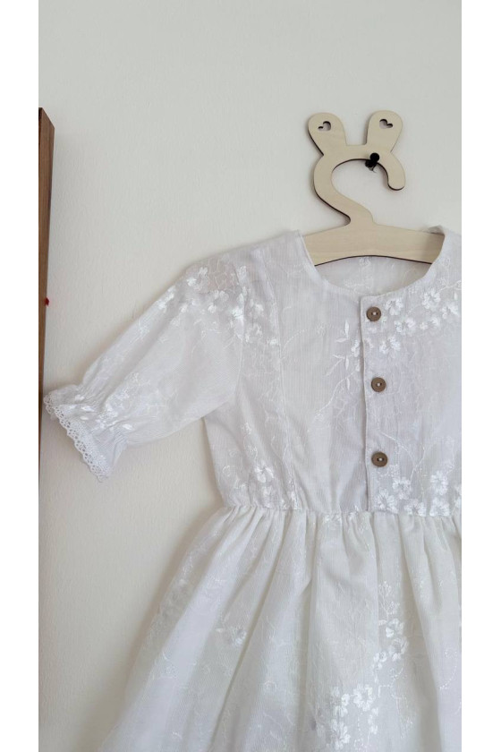 Robe bébé et enfant en batiste avec col amovible  blanc avec broderie – Taille 62 à 122