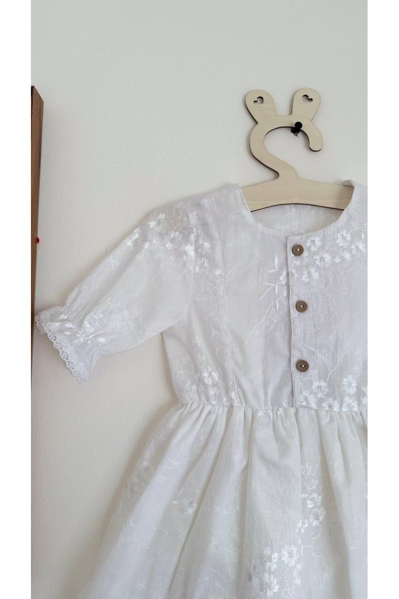 Robe bébé et enfant en batiste avec col amovible  blanc avec broderie – Taille 62 à 122