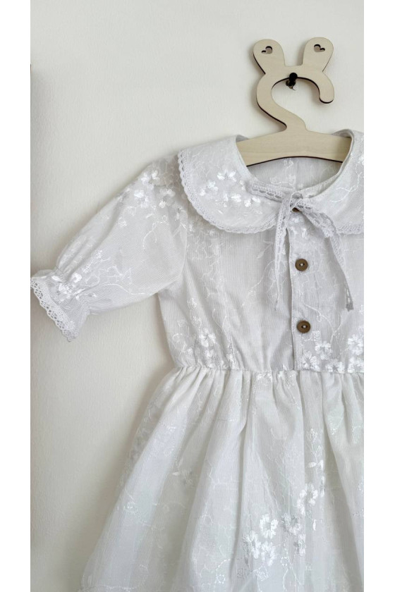 Robe bébé et enfant en batiste avec col amovible  blanc avec broderie – Taille 62 à 122
