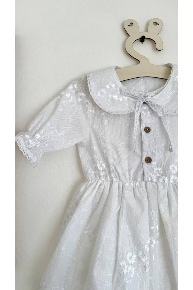 Robe bébé et enfant en batiste avec col amovible  blanc avec broderie – Taille 62 à 122