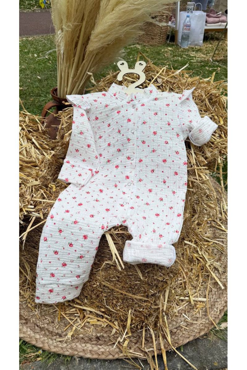 COMBINAISON EN double gaze de coton roses COMBINAISON EN double gaze de coton roses