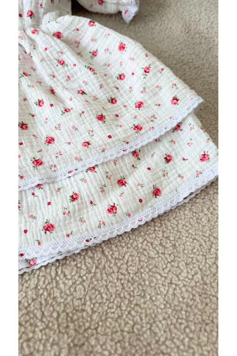 Robe bébé et enfant en double gaze de coton avec col amovible  fleurs  – Taille 62 à 122