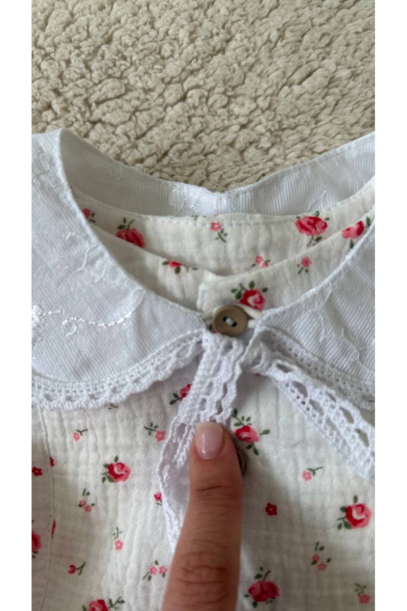 Robe bébé et enfant en double gaze de coton avec col amovible  fleurs  – Taille 62 à 122