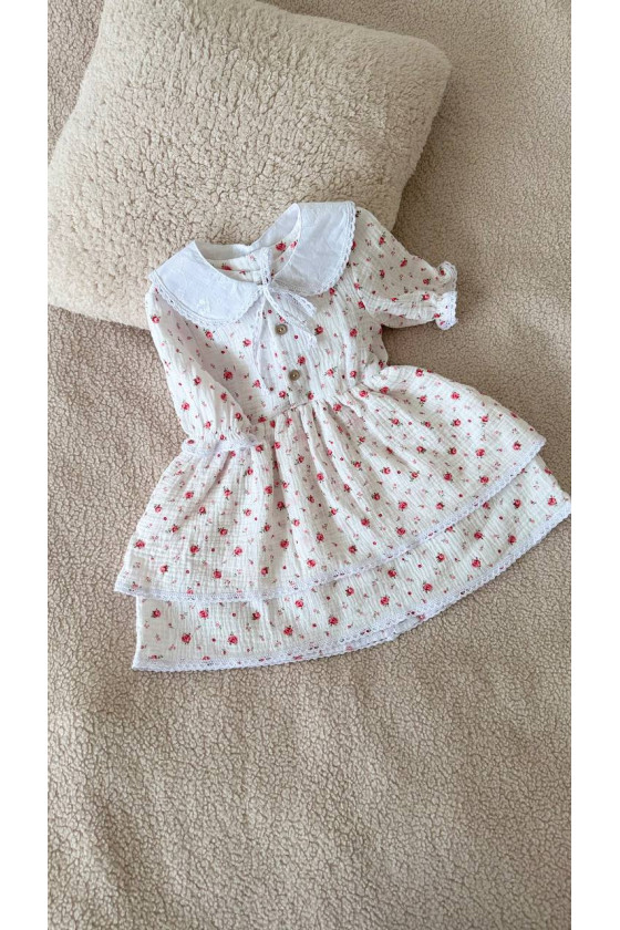 Robe bébé et enfant en double gaze de coton avec col amovible  fleurs  – Taille 62 à 122