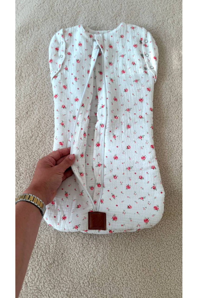 Gigoteuse emmaillotage  bébé TOG 2  en double gaze de coton  imprimé rose – Fait main