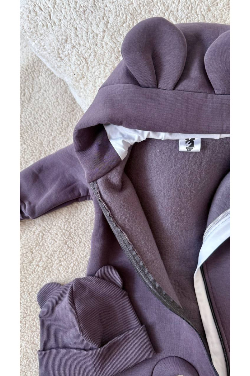 COMBI-PILOTE "MICKEY" AVEC CAPUCHE EN TISSU Violet graphite  DOUBLÉ DE POLAIRE 56-74