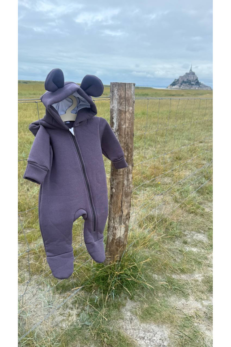 COMBI-PILOTE "MICKEY" AVEC CAPUCHE EN TISSU Violet graphite  DOUBLÉ DE POLAIRE 56-74