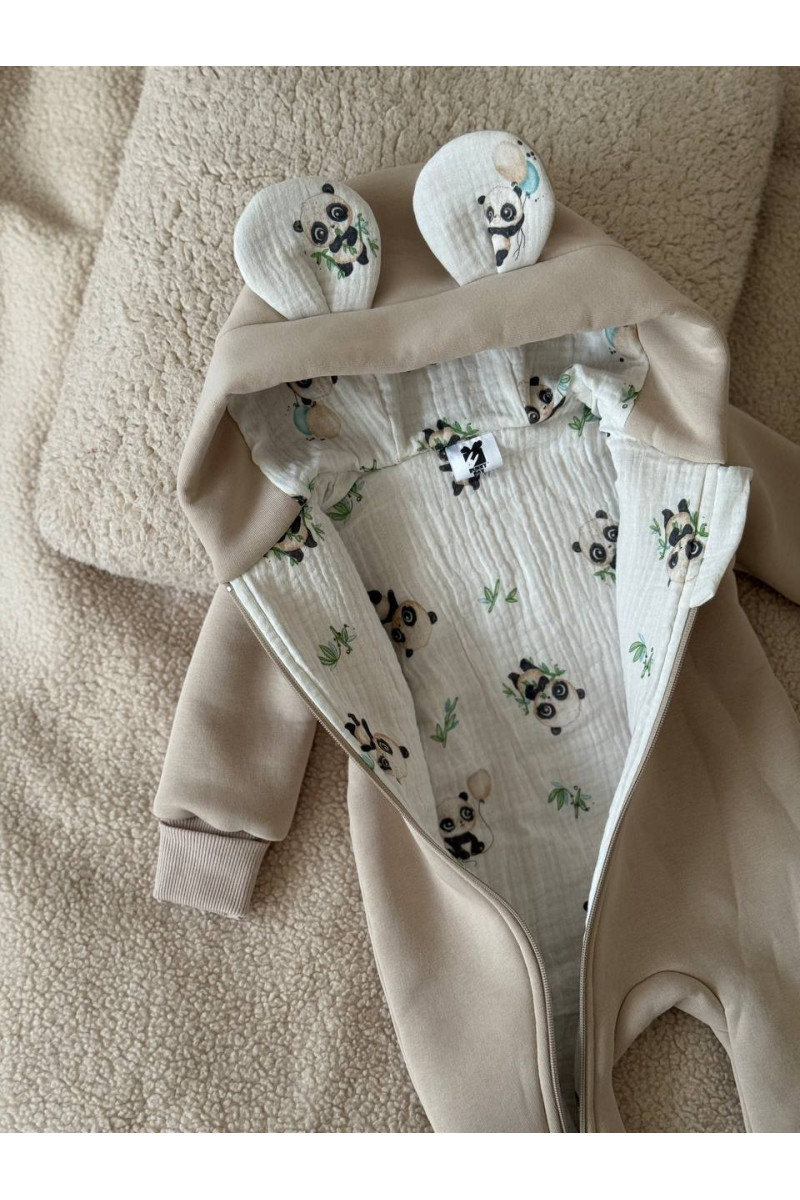 Combinaison "panda" en polaire avec doublure en mousseline pour bébé