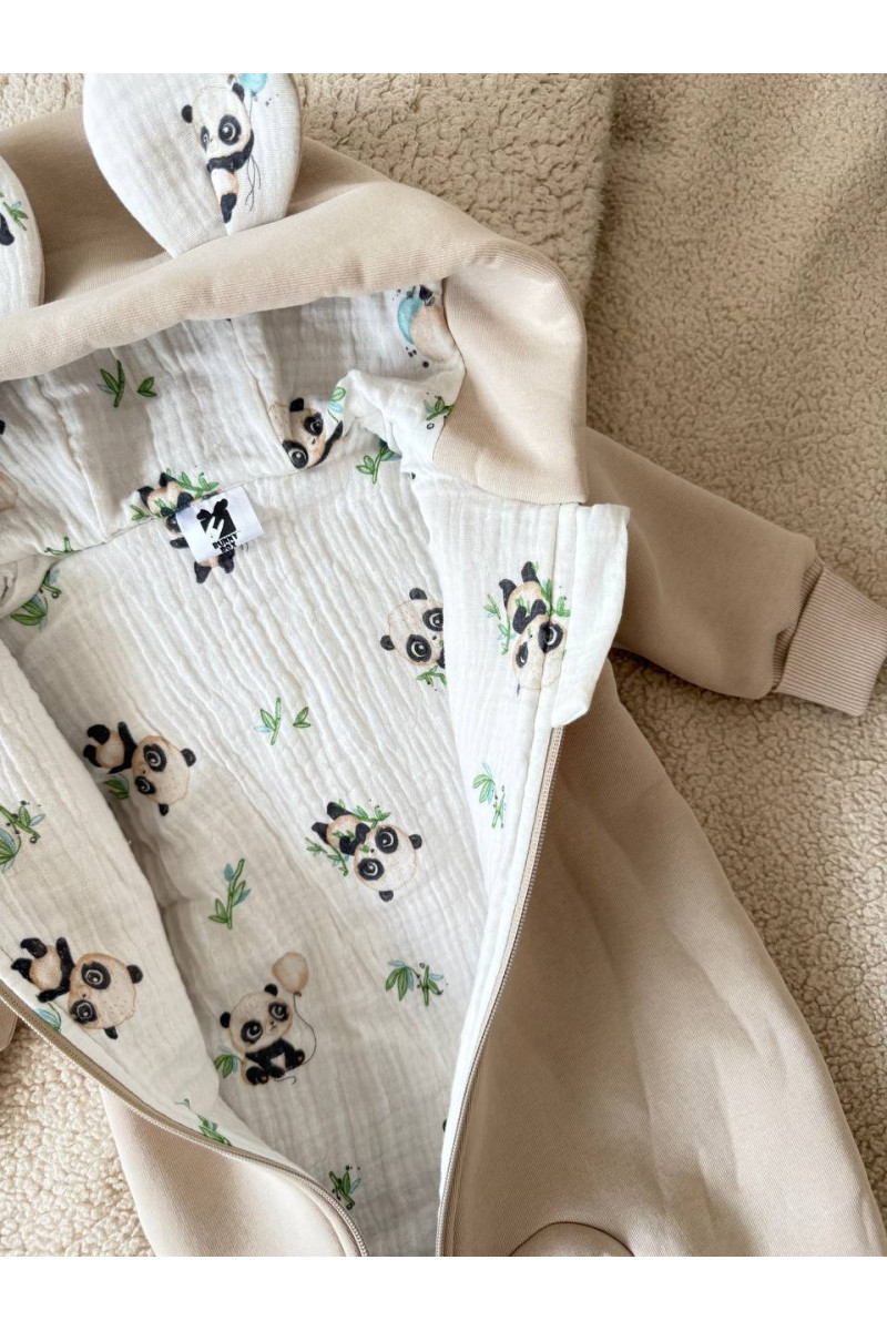 Combinaison "panda" en polaire avec doublure en mousseline pour bébé