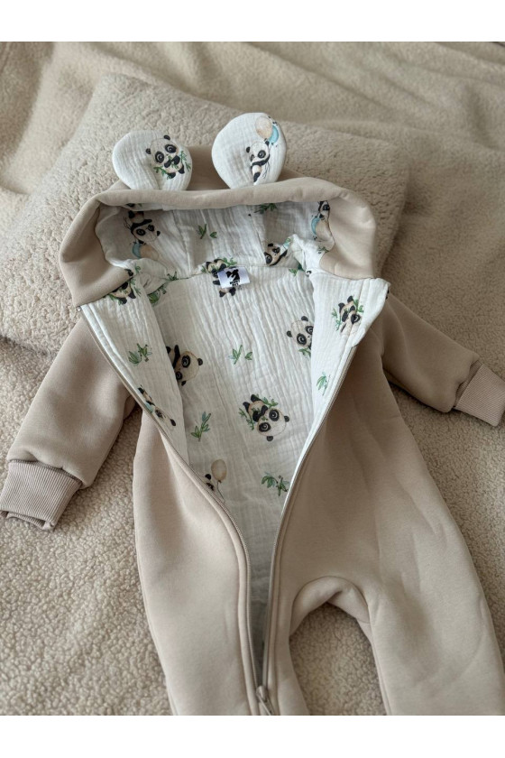 Combinaison "panda" en polaire avec doublure en mousseline pour bébé