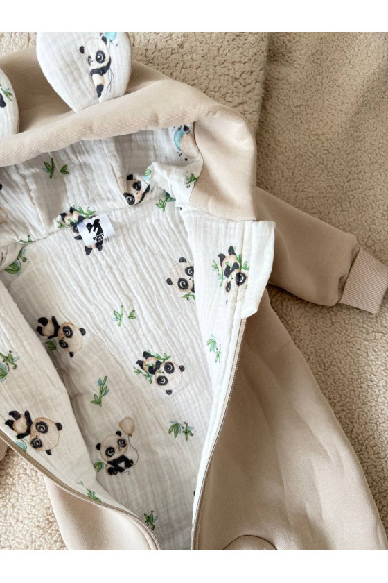 Combinaison "panda" en polaire avec doublure en mousseline pour bébé