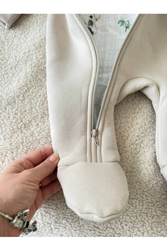 Combinaison "panda" en polaire avec doublure en mousseline pour bébé