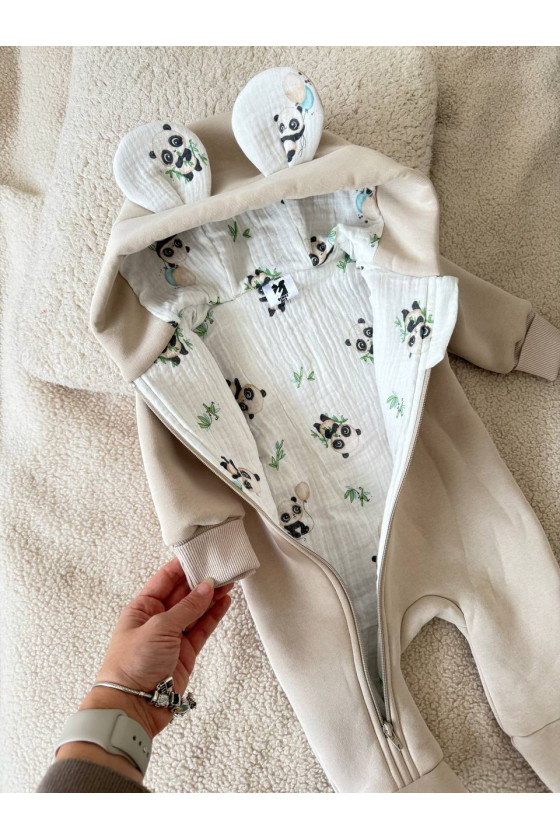 Combinaison "panda" en polaire avec doublure en mousseline pour bébé