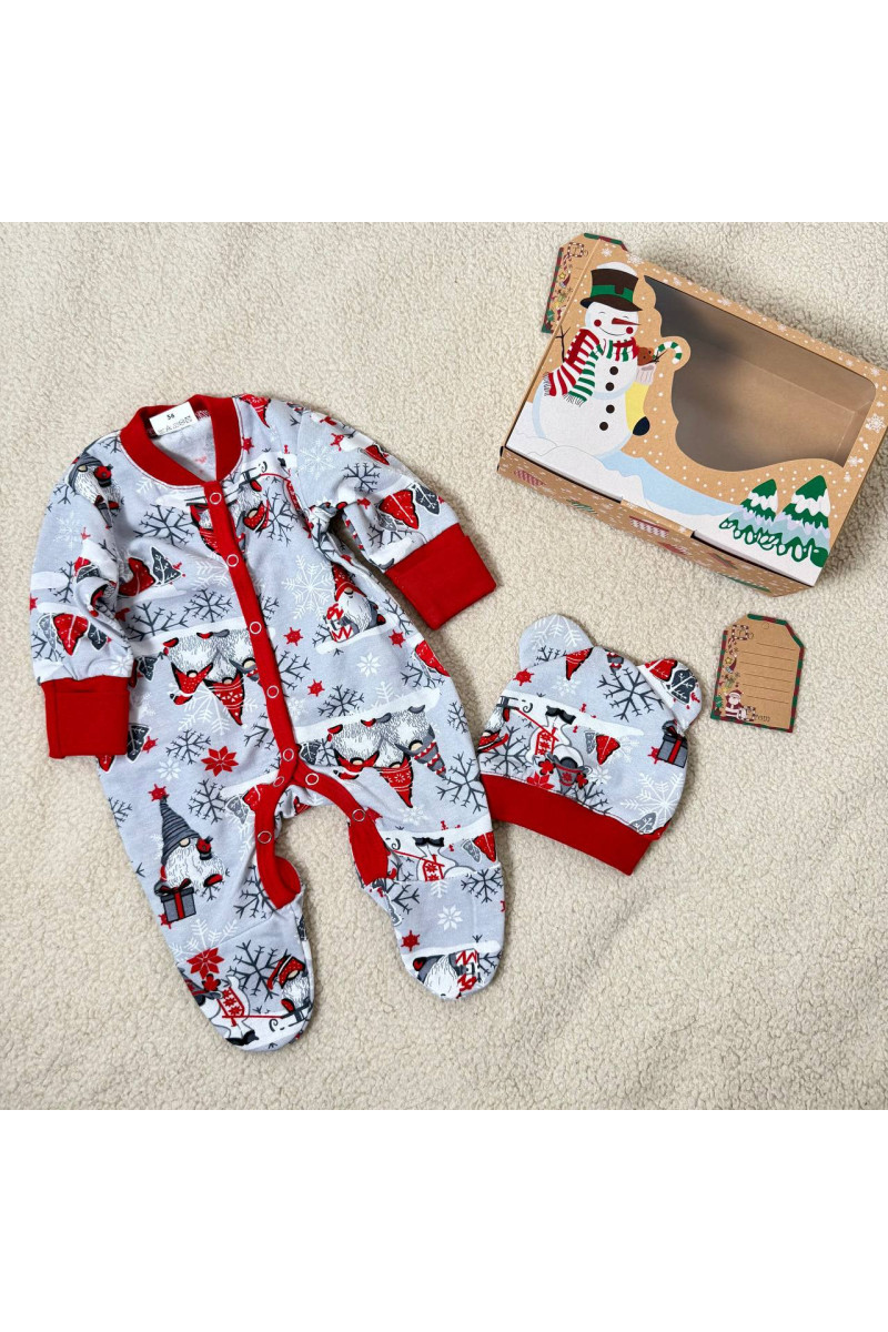 Coffret cadeau de Noël pour bébé – Pyjama chaud avec bonnet