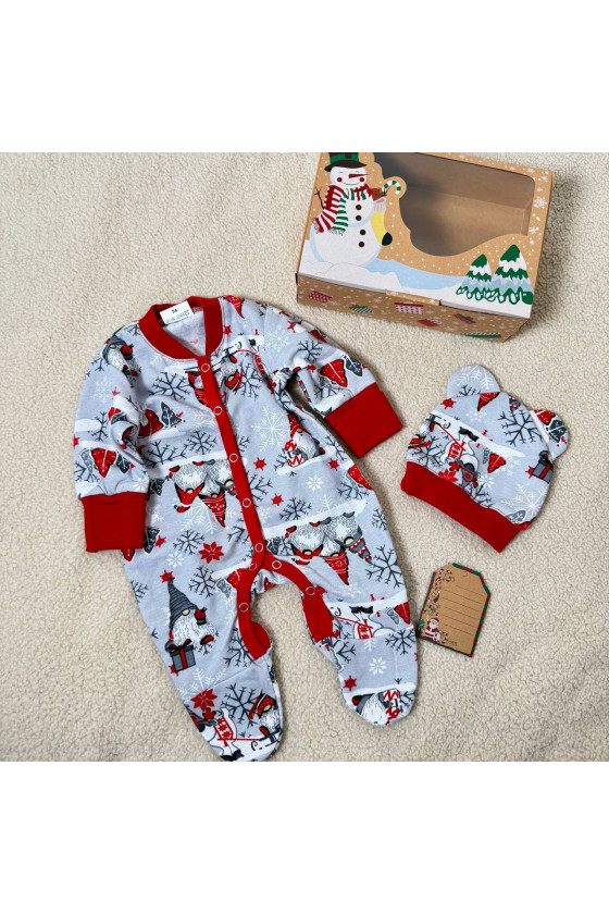 Coffret cadeau de Noël pour bébé – Pyjama chaud avec bonnet