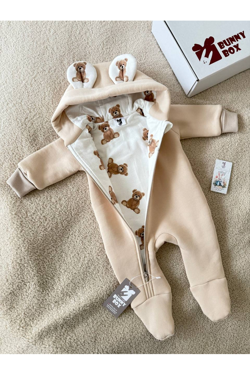 Combinaison chaude bébé "Ourson d’Automne" – faite main