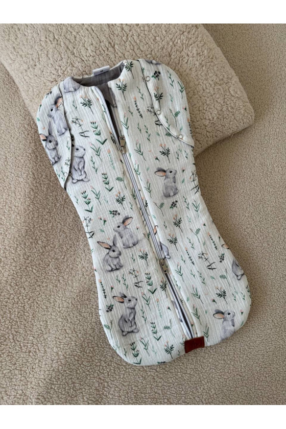 Gigoteuse emmaillotage  bébé TOG 2 en double gaze de coton  imprimé lapin – Fait main