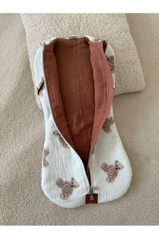 Gigoteuse emmaillotage  bébé TOG 2  en double gaze de coton  imprimé oursons – Fait main
