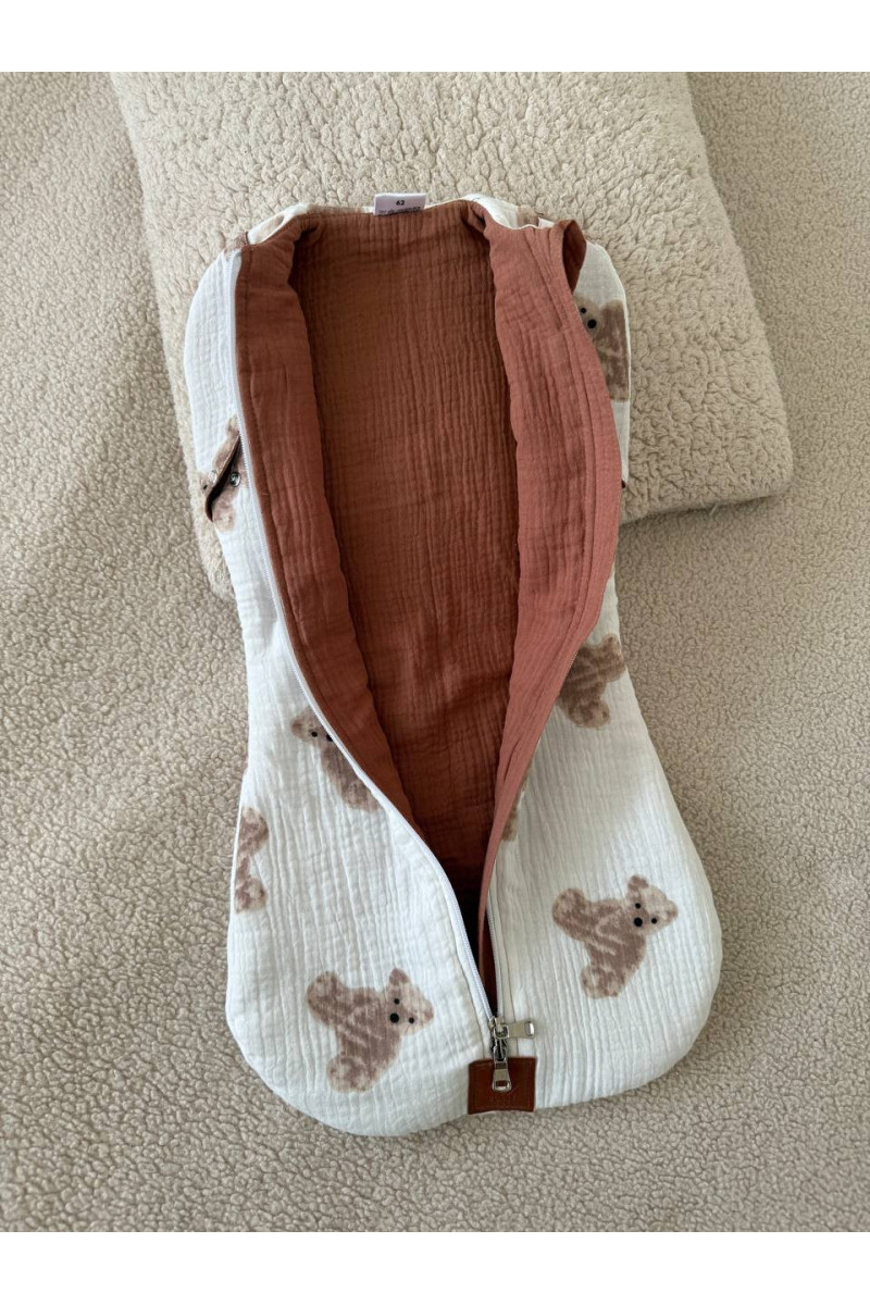 Gigoteuse emmaillotage  bébé TOG 2  en double gaze de coton  imprimé oursons – Fait main