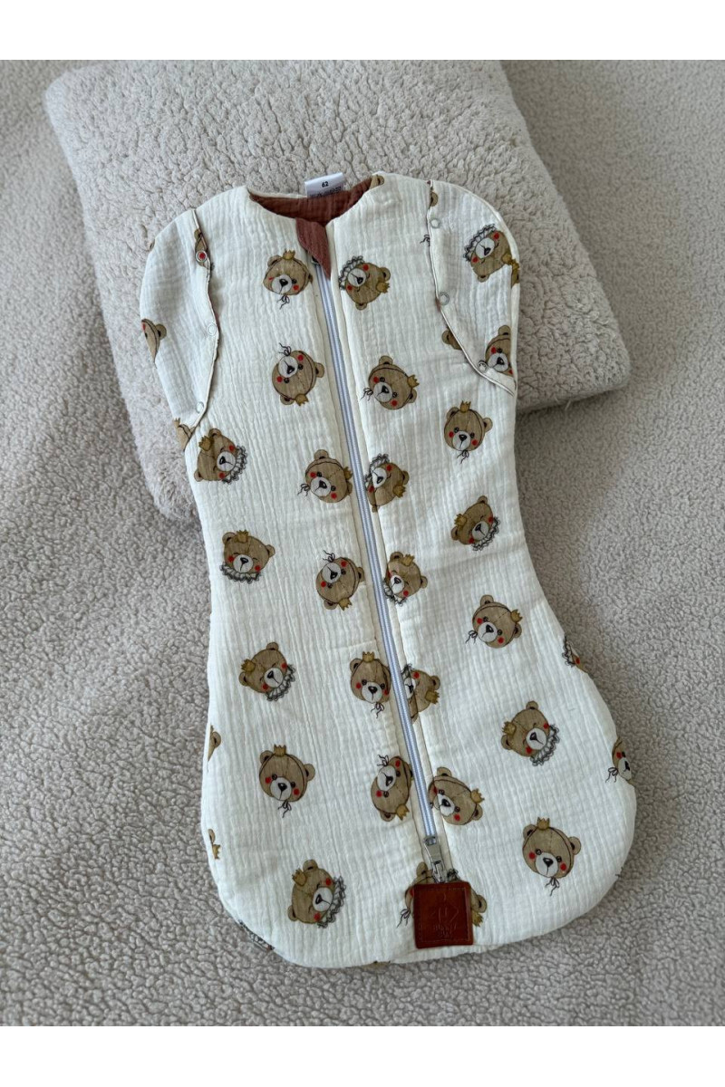 Gigoteuse bébé TOG 2  en double gaze de coton  imprimé oursons en crème – Fait main