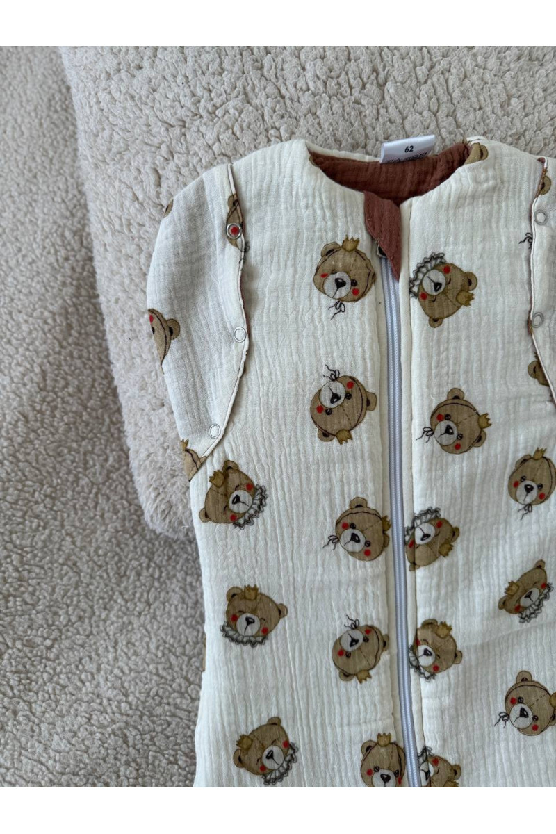 Gigoteuse bébé TOG 2  en double gaze de coton  imprimé oursons en crème – Fait main