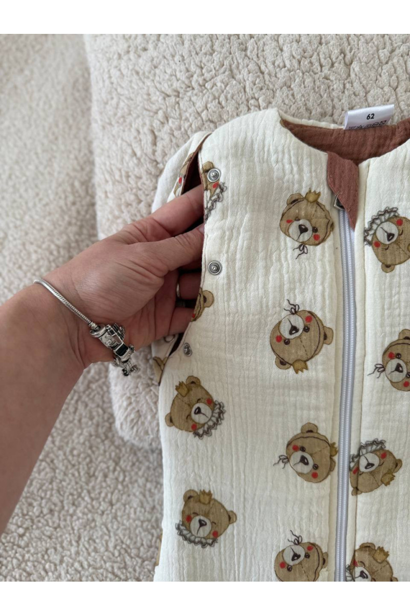 Gigoteuse bébé TOG 2  en double gaze de coton  imprimé oursons en crème – Fait main