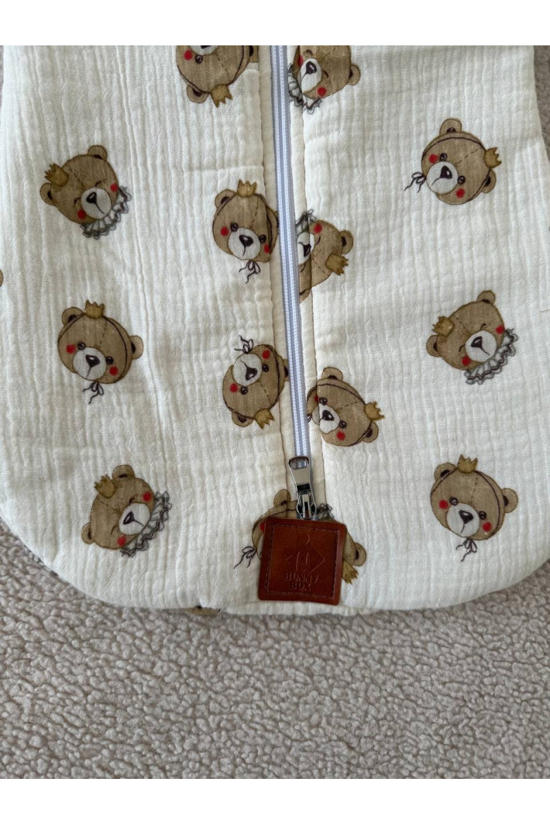 Gigoteuse emmaillotage  bébé TOG 2  en double gaze de coton  imprimé oursons en crème – Fait main