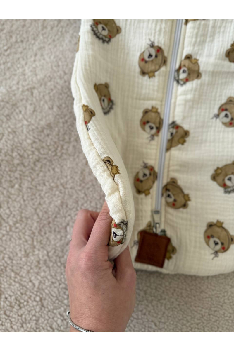 Gigoteuse emmaillotage  bébé TOG 2  en double gaze de coton  imprimé oursons en crème – Fait main