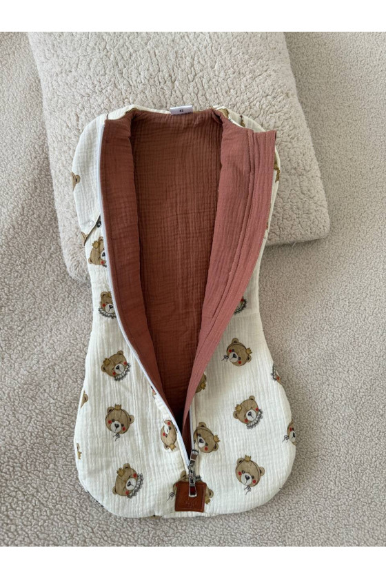 Gigoteuse bébé TOG 2  en double gaze de coton  imprimé oursons en crème – Fait main