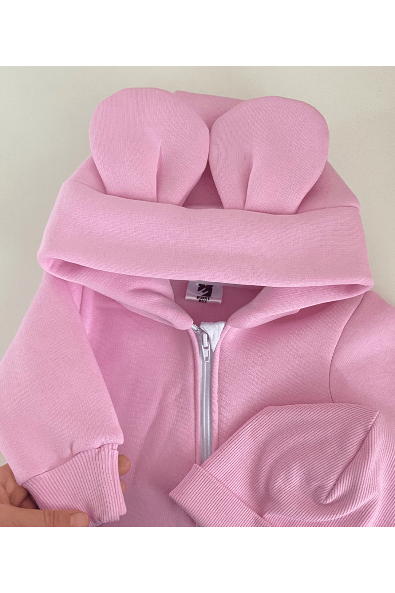 COMBI-PILOTE "MICKEY" AVEC CAPUCHE EN TISSU ROSE DOUBLÉ DE POLAIRE 80-98