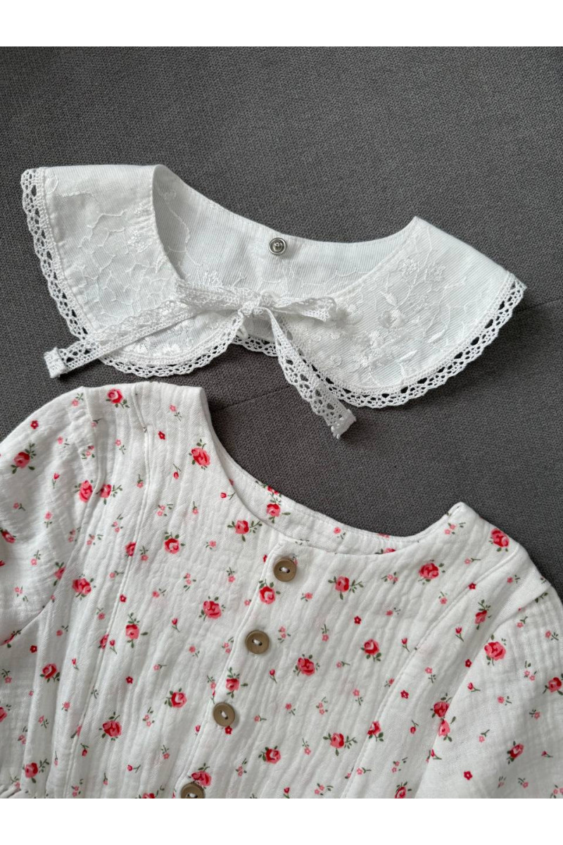 Robe bébé et enfant en double gaze de coton avec col amovible  fleurs  – manche longe